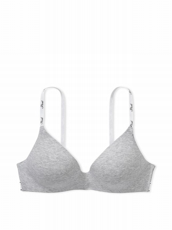 Grey Victoria Secret Heather Non WiLightly Lined Cotton Logo Bras | LFBMV9364