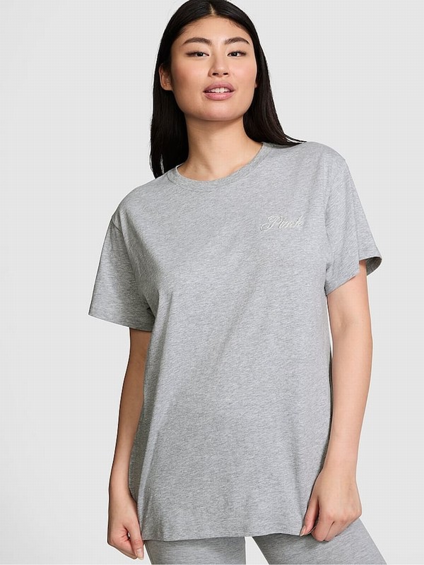 Grey Victoria Secret Heather Shine Oversized Cotton T Shirts | EWYLA2164