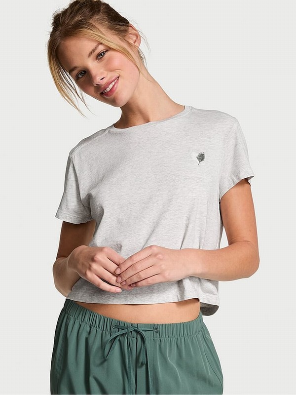 Grey Victoria Secret Heather Stone Crop Dreamer T Shirts | VTEJF6892