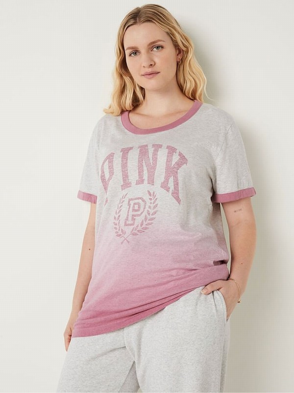 Grey Victoria Secret Heather Stone Dip Dye Cotton Sleeve Campus Ringer TShirt T Shirts | LBATC3649