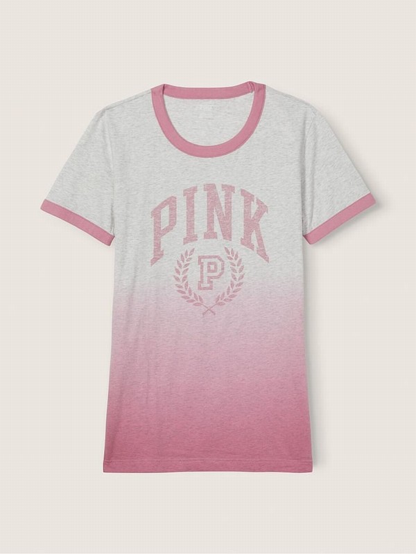 Grey Victoria Secret Heather Stone Dip Dye Cotton Sleeve Campus Ringer TShirt T Shirts | LBATC3649