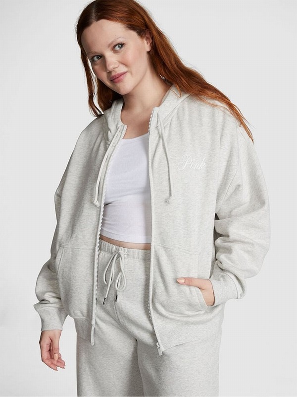 Grey Victoria Secret Heather Stone Fleece Full Zip Hoodie | MHREW8457