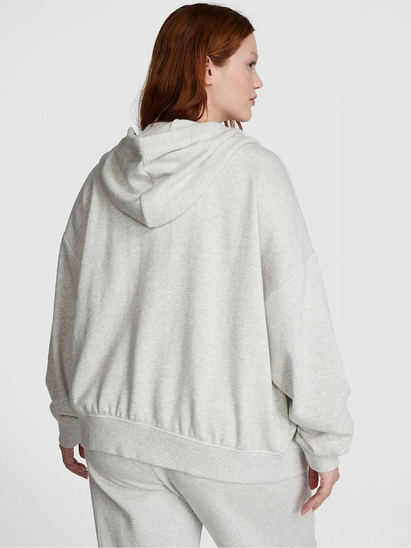 Grey Victoria Secret Heather Stone Fleece Full Zip Hoodie | MHREW8457