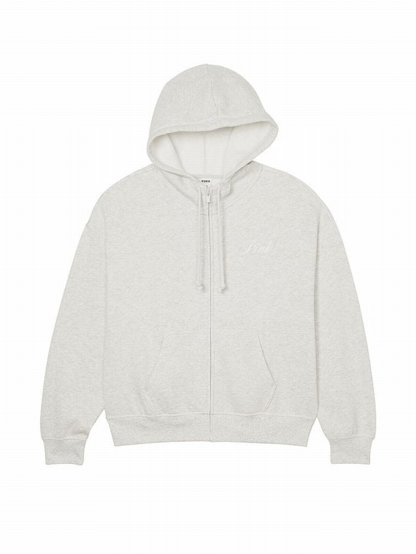 Grey Victoria Secret Heather Stone Fleece Full Zip Hoodie | MHREW8457