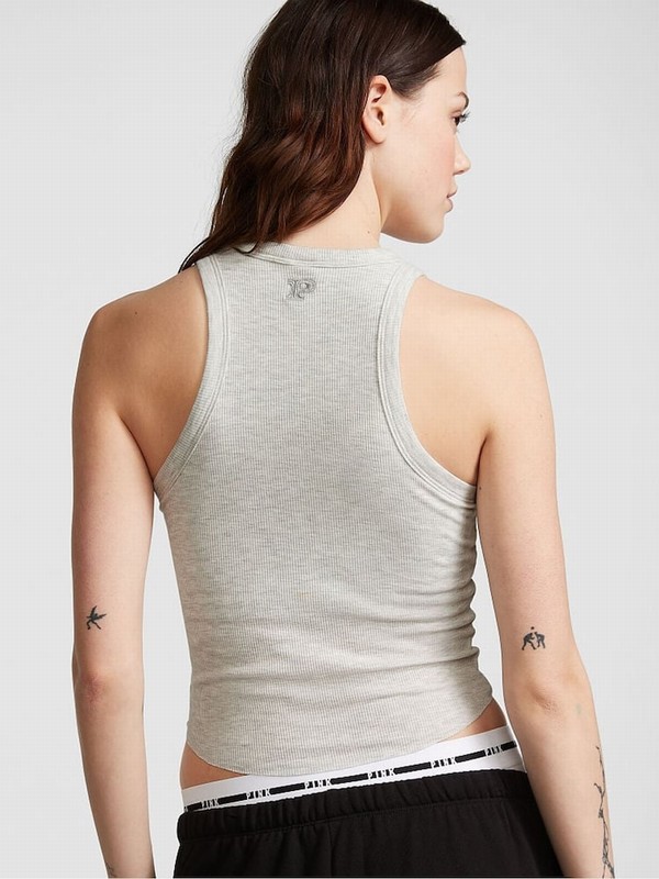 Grey Victoria Secret Heather Stone High Neck Shrunken Rib Tops | VWRUG8751