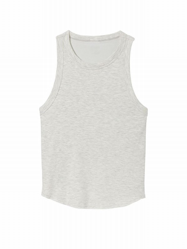 Grey Victoria Secret Heather Stone High Neck Shrunken Rib Tops | VWRUG8751