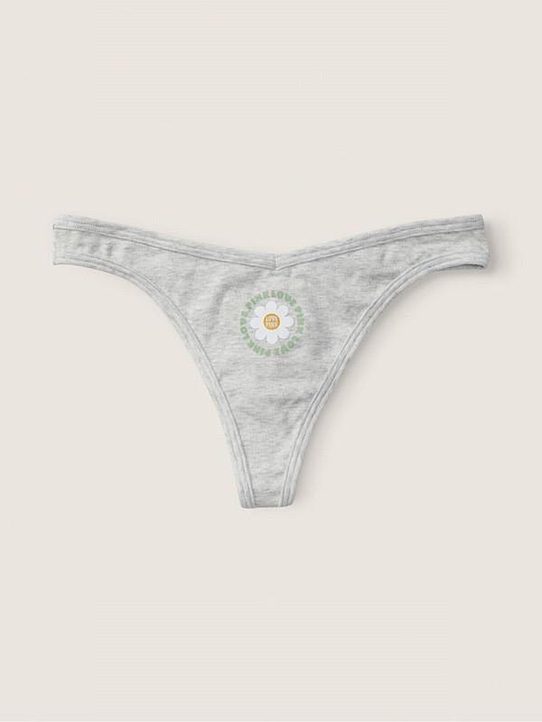 Grey Victoria Secret Heather Stone with Graphic Thong Cotton Underwear | KLPCB1892