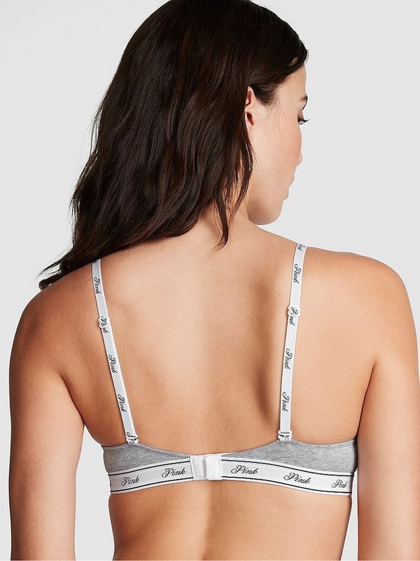 Grey Victoria Secret Heather Super Push Up Cotton Logo Bras | IRALF7831