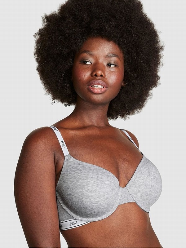 Grey Victoria Secret Heather T Shirt Cotton Logo Bras | OWZSF7209