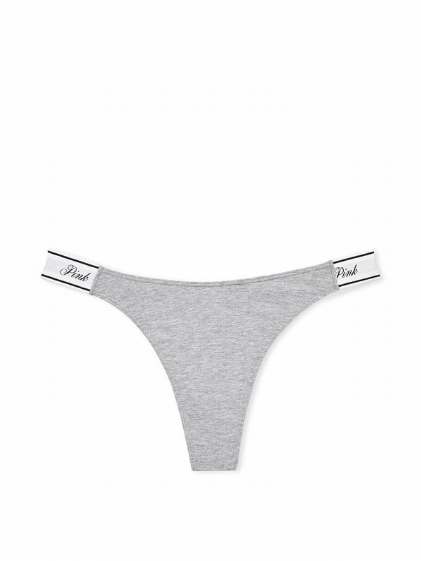 Grey Victoria Secret Medium Heather Cotton Logo Scoop Thong Underwear | WDSQV4082