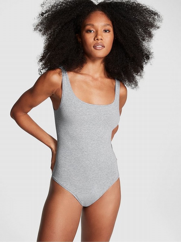 Grey Victoria Secret Medium Heather Cotton Bodysuit Lingerie | HVWGM3176