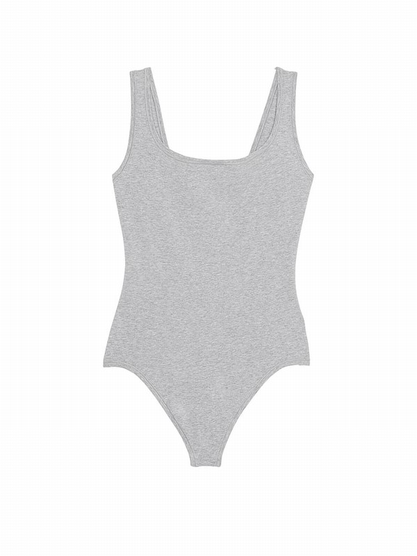 Grey Victoria Secret Medium Heather Cotton Bodysuit Lingerie | HVWGM3176
