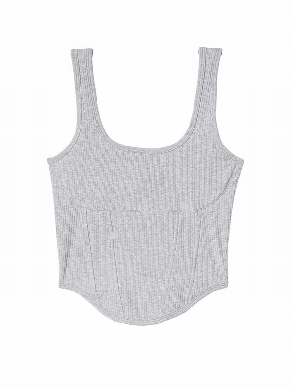Grey Victoria Secret Medium Heather Cotton Corsetlette Lingerie | PHFLW2740