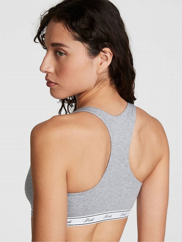 Grey Victoria Secret Medium Heather Cotton Racerback Scoop Low Impactlette Sports Bra | JGWDH8639