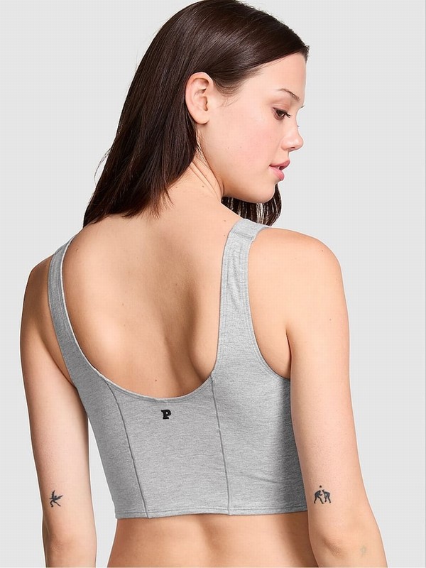 Grey Victoria Secret Medium Heather Cotton Scoop Top Sports Bra | AJTYQ5213