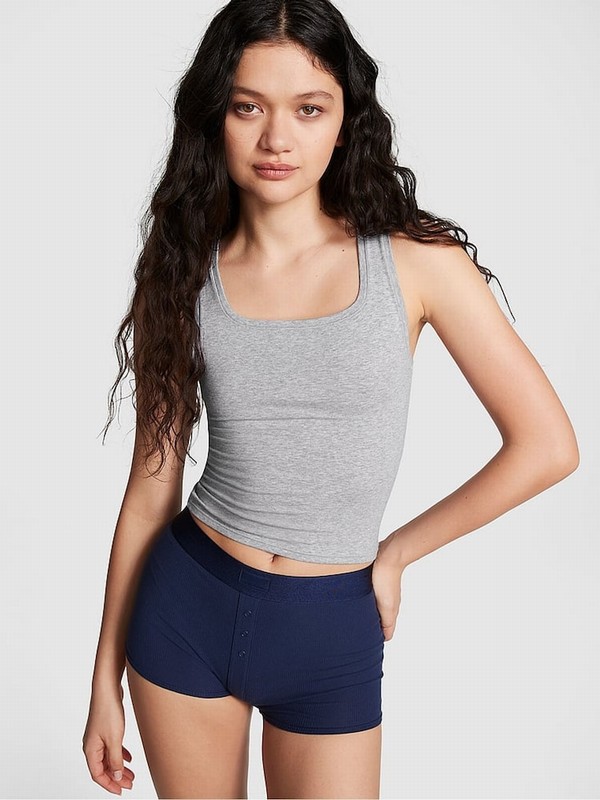 Grey Victoria Secret Medium Heather Cotton Tops | XRQWC1024