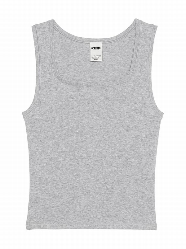 Grey Victoria Secret Medium Heather Cotton Tops | XRQWC1024