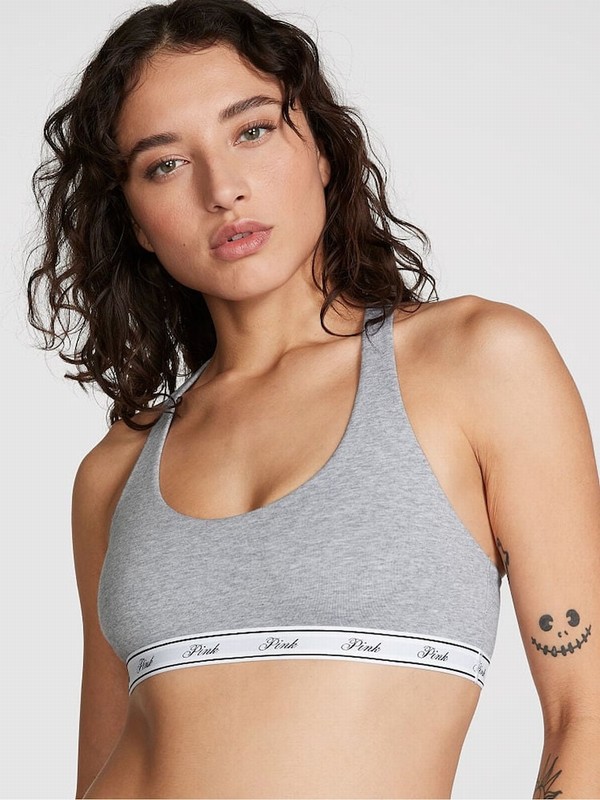 Grey Victoria Secret Medium Heather Cotton Racerback Scoop Low Impactlette Bras | FDKBL1076