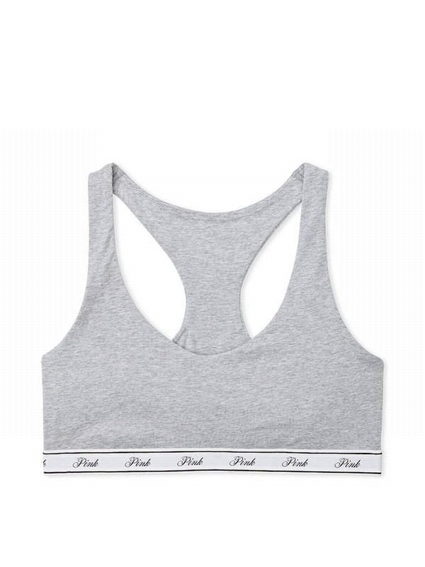 Grey Victoria Secret Medium Heather Cotton Racerback Scoop Low Impactlette Bras | FDKBL1076