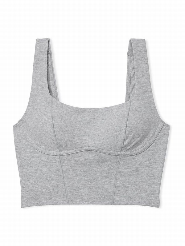 Grey Victoria Secret Medium Heather Cotton Scoop Top Bras | XEQVS0253