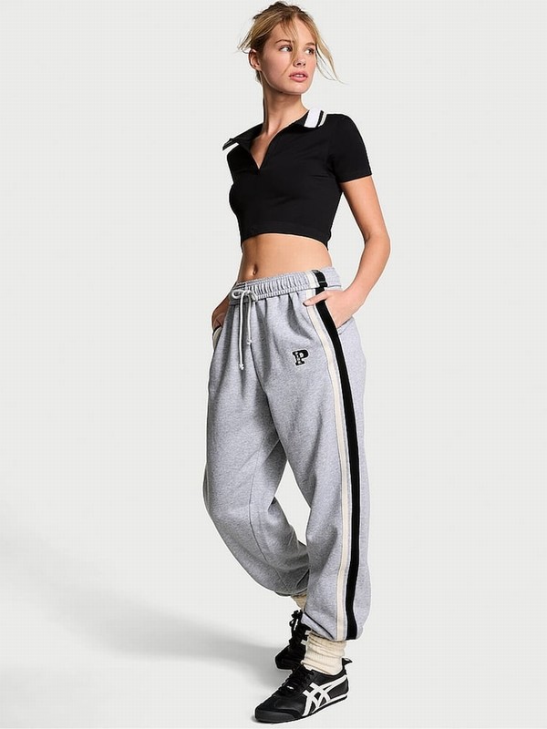 Grey Victoria Secret Medium Heather Cuffed Fleece Joggers | RNJAD1745