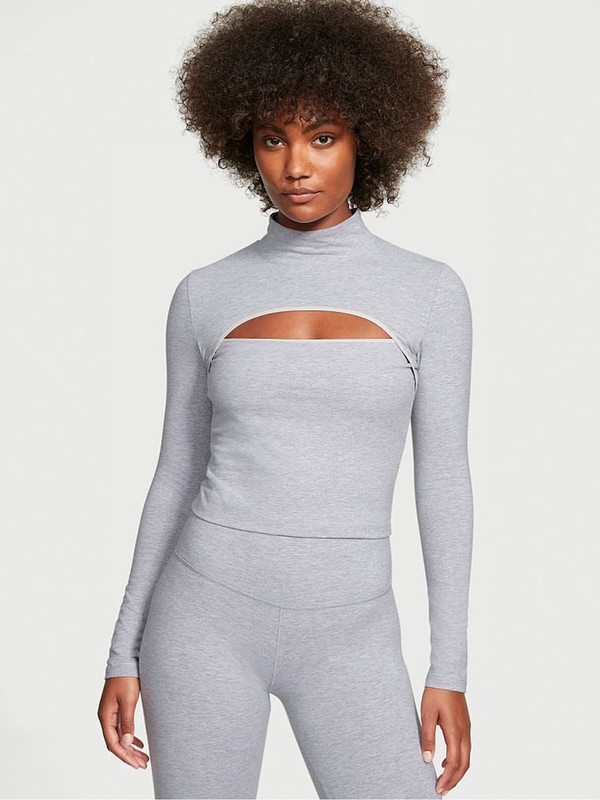 Grey Victoria Secret Medium Heather Cutout Long Sleeved Top Tops | NFVCM8691