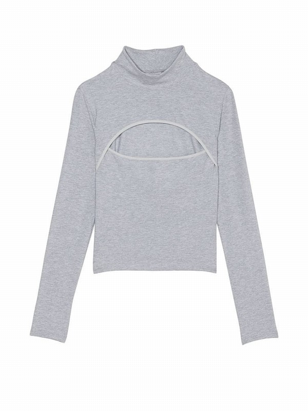 Grey Victoria Secret Medium Heather Cutout Long Sleeved Top Tops | NFVCM8691