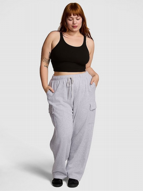 Grey Victoria Secret Medium Heather Fleece Straight Leg Cargo Joggers | ZSILW7328
