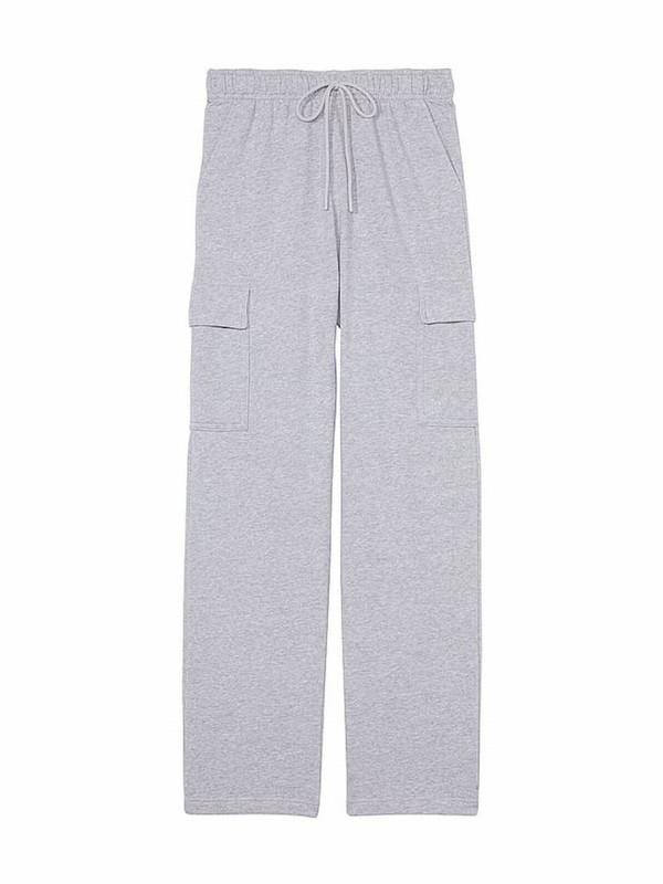 Grey Victoria Secret Medium Heather Fleece Straight Leg Cargo Joggers | ZSILW7328