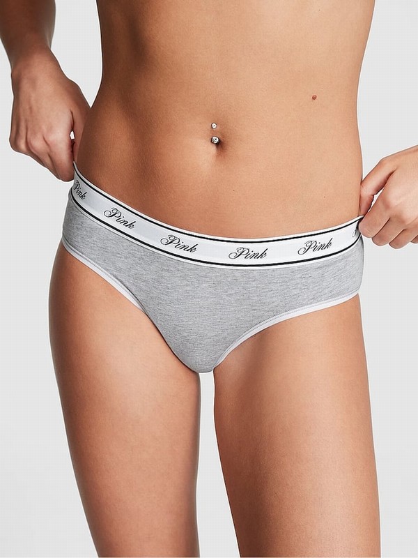 Grey Victoria Secret Medium Heather Hipster Cotton Logo Underwear | PSOAJ0951