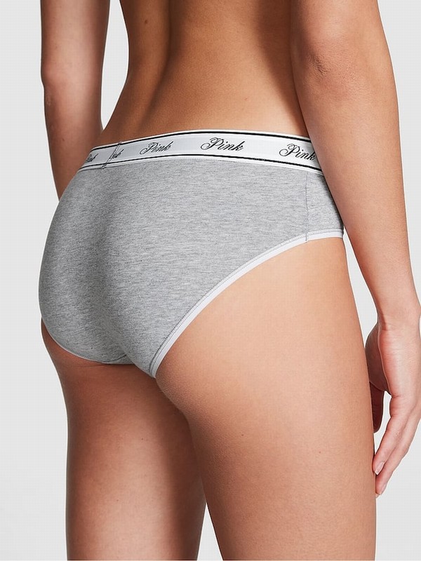 Grey Victoria Secret Medium Heather Hipster Cotton Logo Underwear | PSOAJ0951