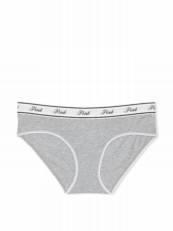 Grey Victoria Secret Medium Heather Hipster Cotton Logo Underwear | PSOAJ0951
