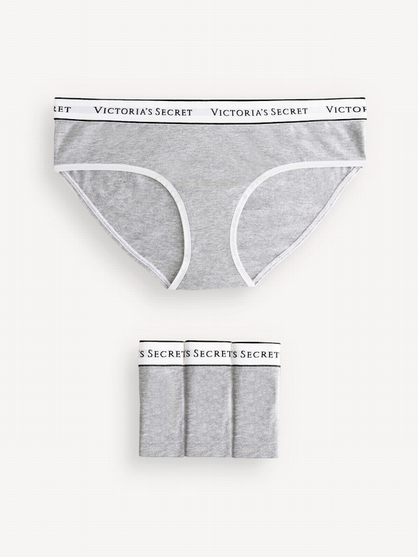 Grey Victoria Secret Medium Heather Hipster Logo 4 Pack Underwear | DFAXO0491
