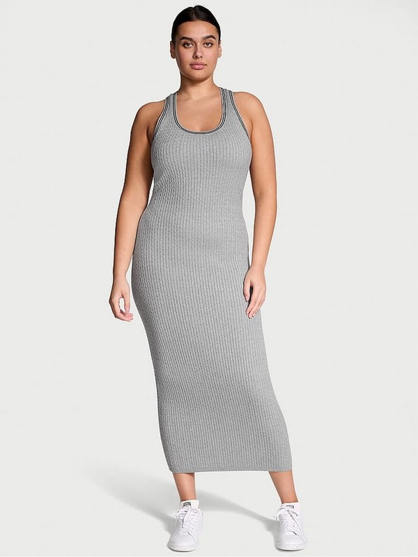 Grey Victoria Secret Medium Heather Logo Cable Knit Tank Slip Nightwear | URDCO0124