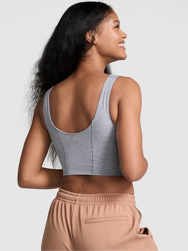 Grey Victoria Secret Medium Heather Shine Cotton Scoop Top Sports Bra | HBCXE7154