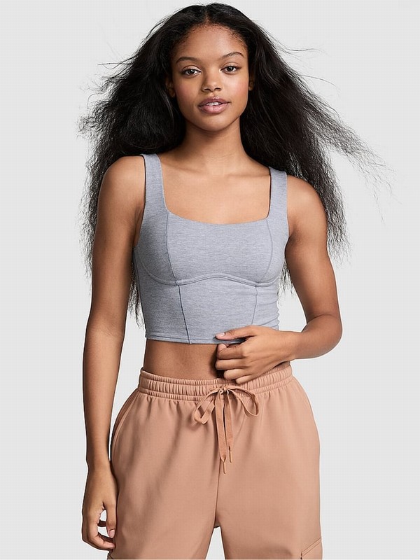 Grey Victoria Secret Medium Heather Shine Cotton Scoop Top Bras | JSANX1542