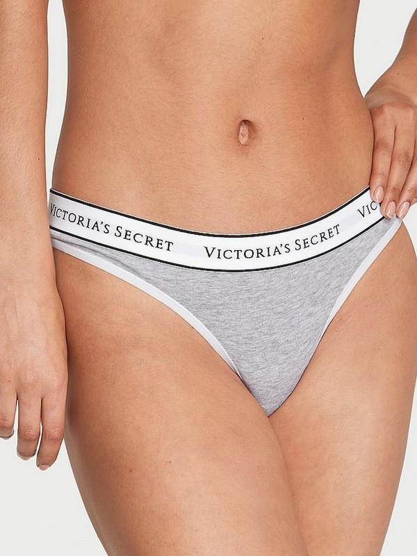 Grey Victoria Secret Medium Heather Thong Logo 4 Pack Underwear | DZNFW6518