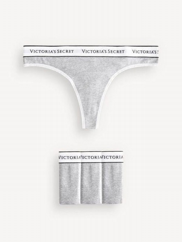 Grey Victoria Secret Medium Heather Thong Logo 4 Pack Underwear | DZNFW6518