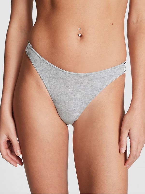 Grey Victoria Secret Medium Heather Thong Cotton Logo Underwear | JEPLT2643
