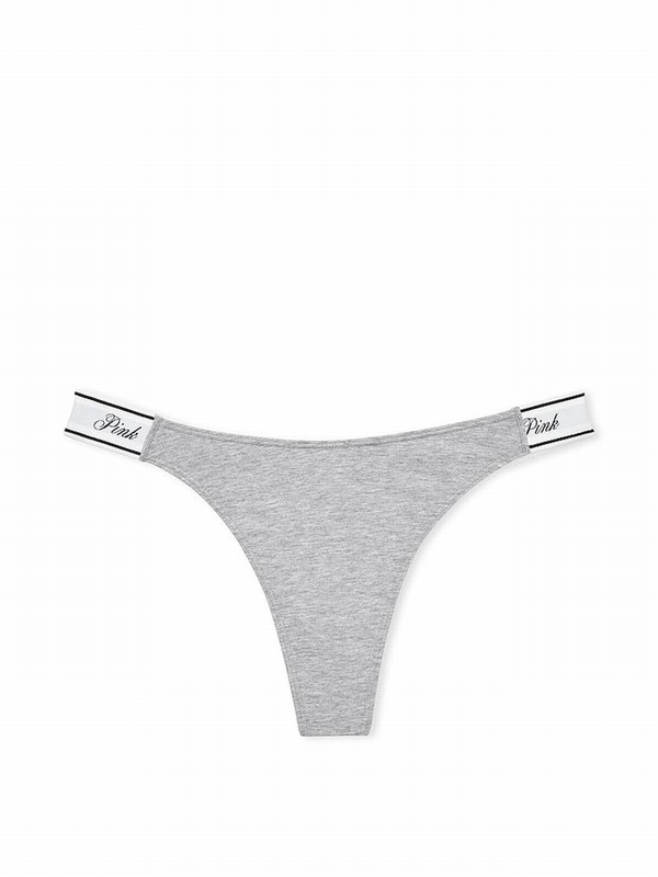 Grey Victoria Secret Medium Heather Thong Cotton Logo Underwear | JEPLT2643