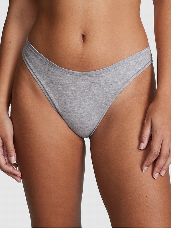 Grey Victoria Secret Medium Heather Thong Cotton Cheeky Underwear | PUBAR1630