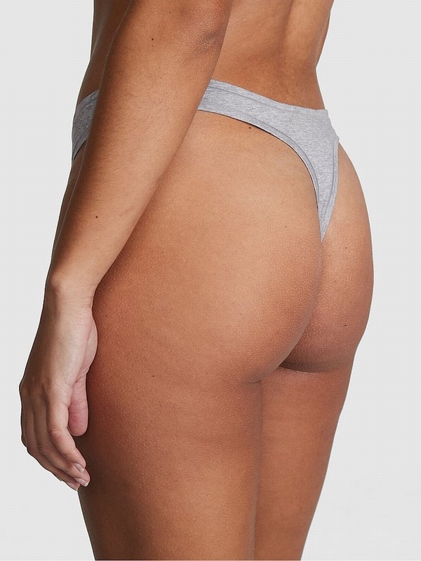 Grey Victoria Secret Medium Heather Thong Cotton Cheeky Underwear | PUBAR1630