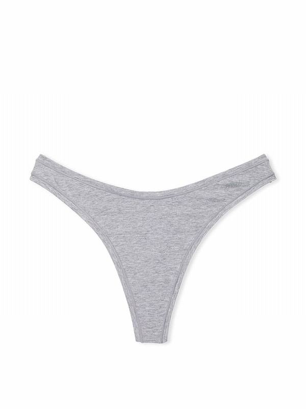 Grey Victoria Secret Medium Heather Thong Cotton Cheeky Underwear | PUBAR1630