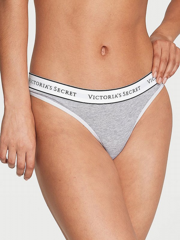 Grey Victoria Secret Medium Heather Thong Underwear | XQJNO2391