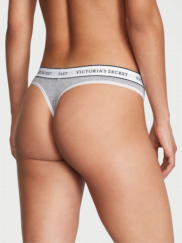 Grey Victoria Secret Medium Heather Thong Underwear | XQJNO2391