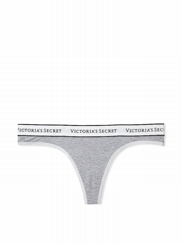 Grey Victoria Secret Medium Heather Thong Underwear | XQJNO2391