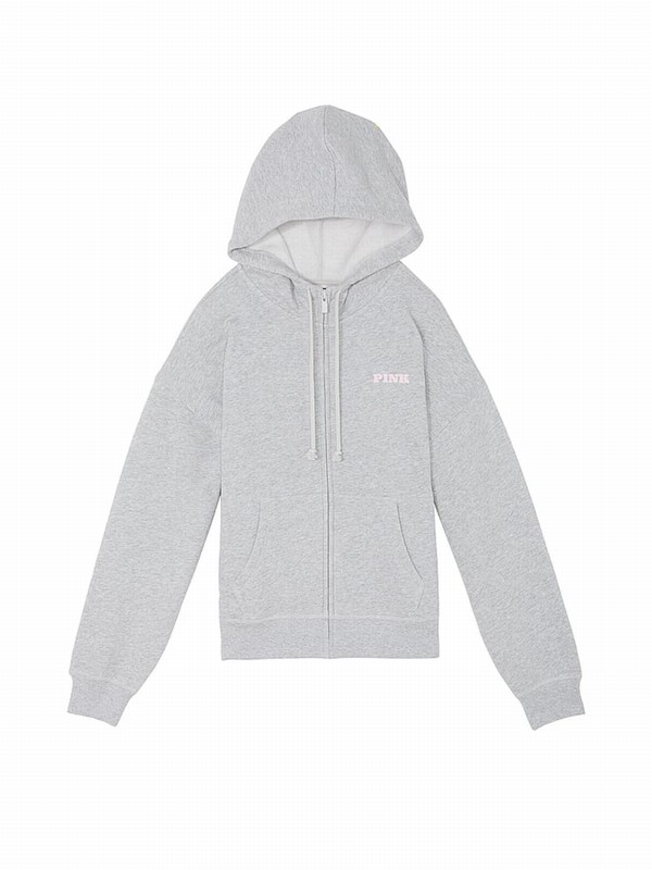 Grey Victoria Secret Medium Heather Zip Up Fleece Hoodie | TUVNL9360