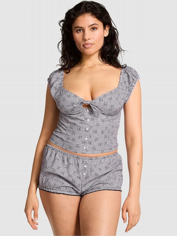 Grey Victoria Secret Midnight Meadow Satin Frankies Marilyn Satin Sleeve Crop Top Tops | AQBZT9508