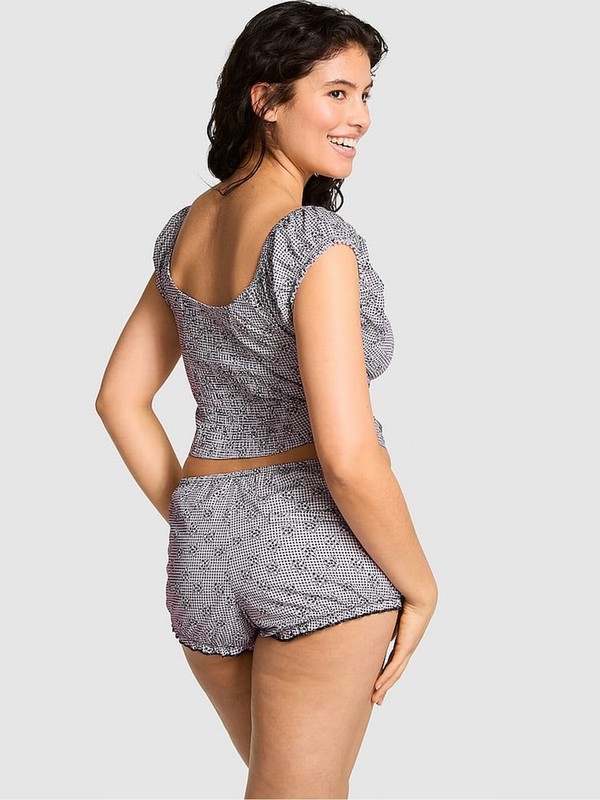 Grey Victoria Secret Midnight Meadow Satin Frankies Marilyn Satin Sleeve Crop Top Tops | AQBZT9508