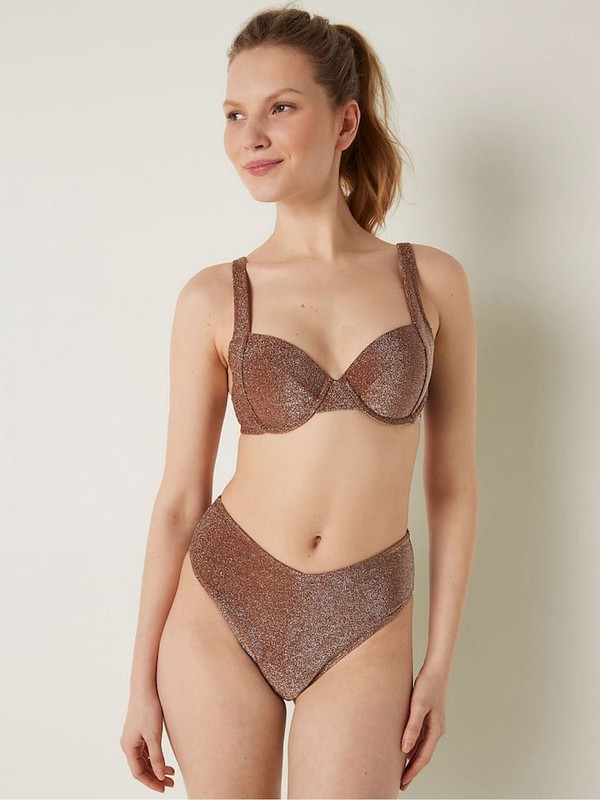 Grey Victoria Secret Soft Cappucino Push Up Shimmer Bikini Top | BMJEQ4293